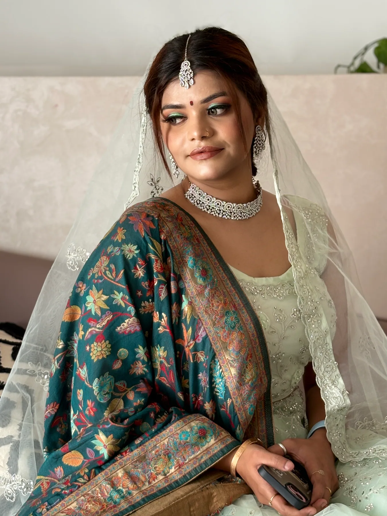 Reception glam makeup detail portrait for Kajal